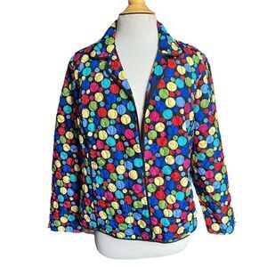 RQT Petite Size PL Colorful Polkadot Blazer Jacket Full Zip Collared